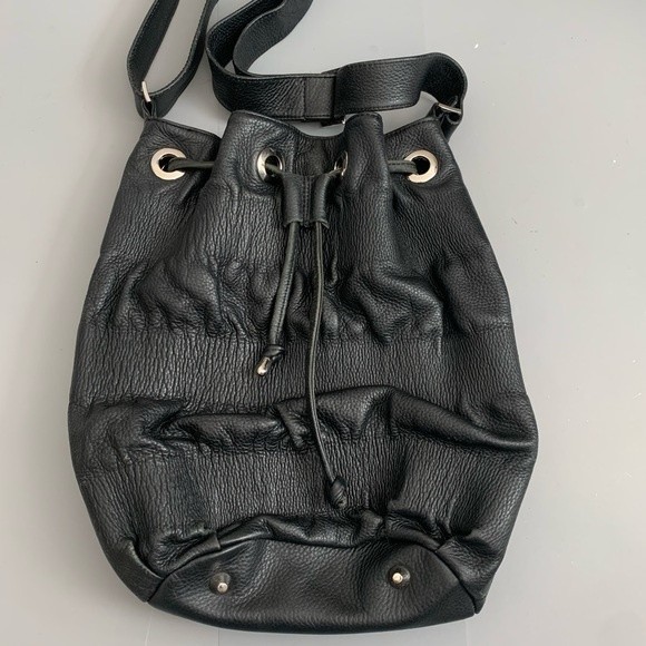 Jenny Bird Black Genuine Leather Bucket Boho Bag - Picture 1 of 11